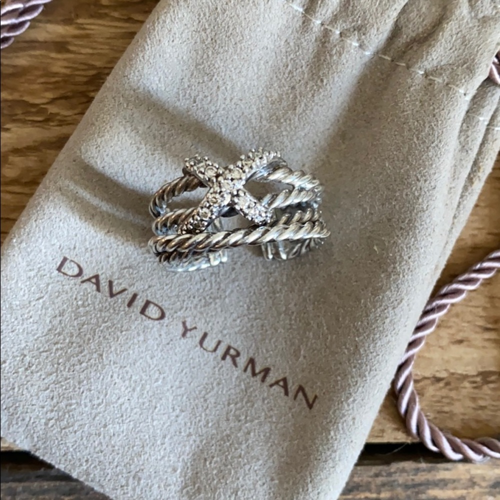 David Yurman Diamond Cross Over Ring Size 6